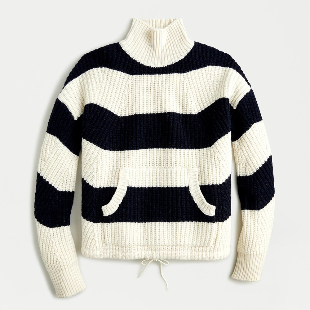 J. Crew Factory Black and White Striped Turtleneck Sweater